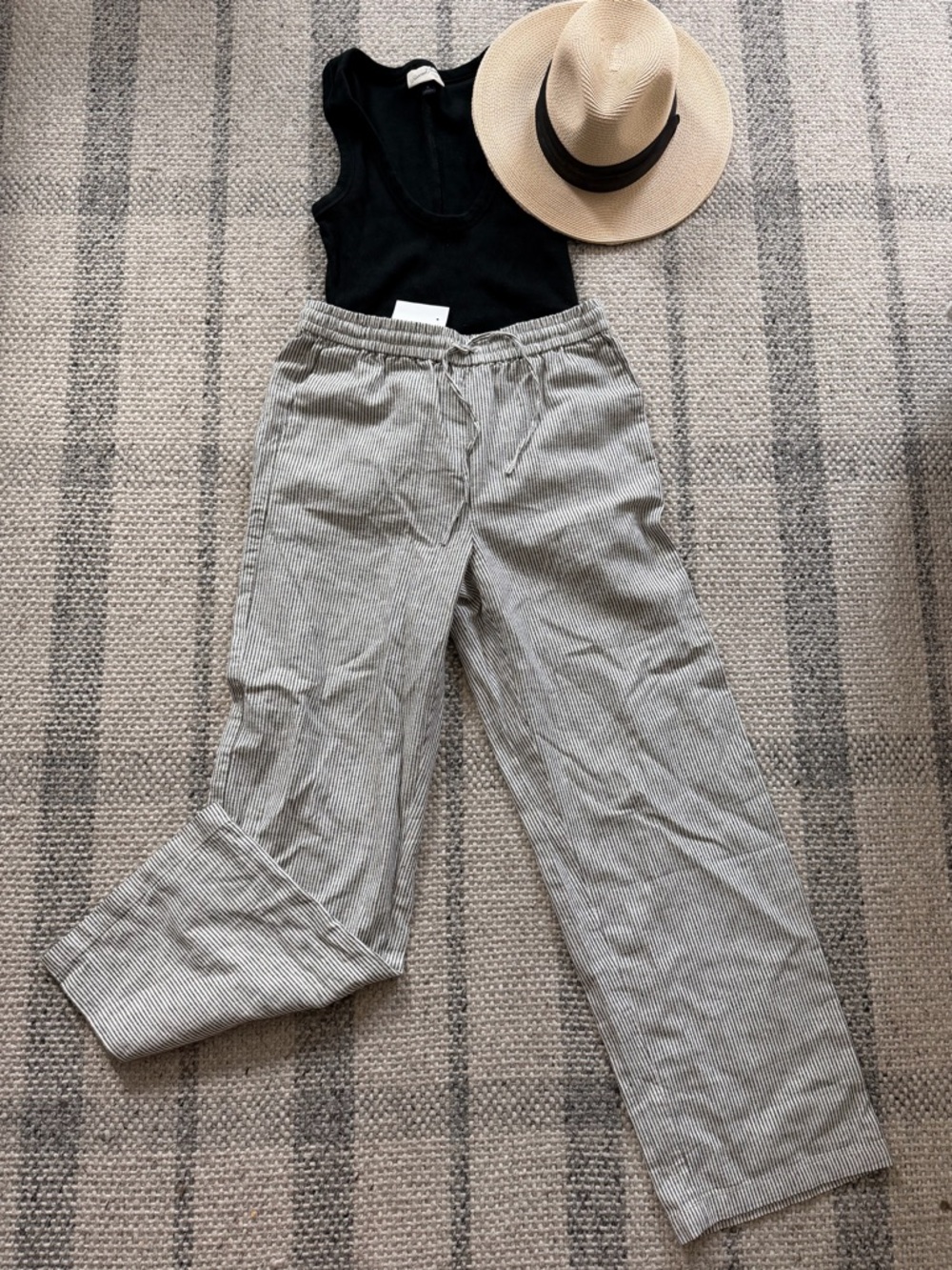 J. Crew Striped Drawstring Chinos in Cream and Gray